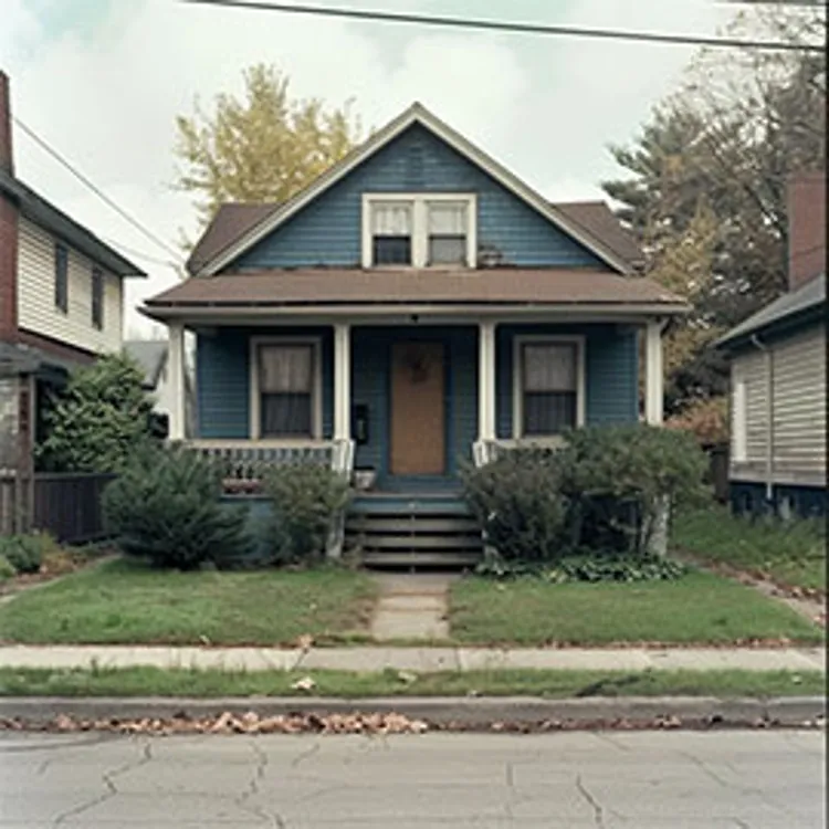 front view of house with stairs leading up to porch and front door
