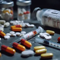 random pills and syringes