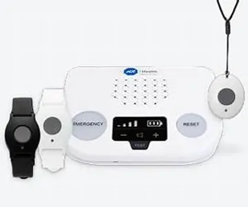 medical alert system with wristbands and pendant on a white background