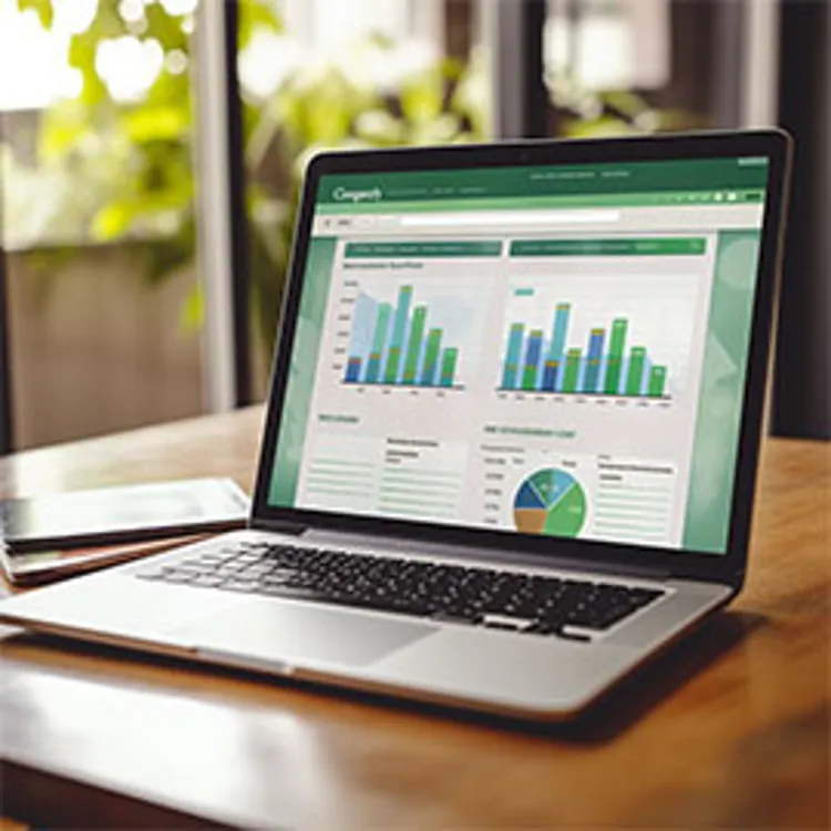 open laptop showing data in graphs