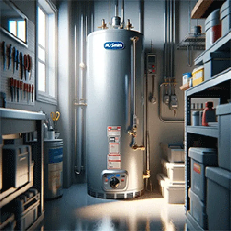 water heater tank in storage room