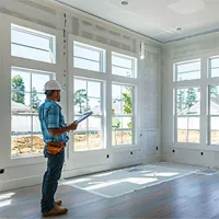 man inspecting a finished section of a house