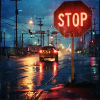 car stopped at the intersection near a stop sign