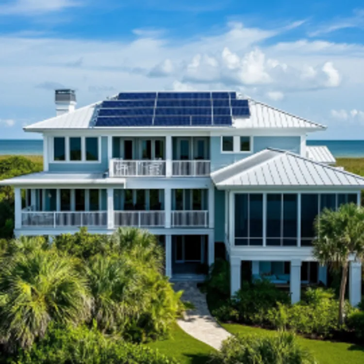 a Florida villa with solar panels on the roof