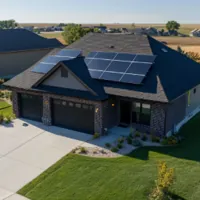 a two-storey house in Kansas with solar panels on the roof
