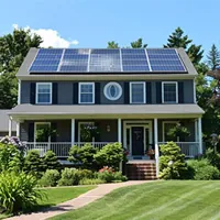 a two-story home in michigan with solar panels on the roof