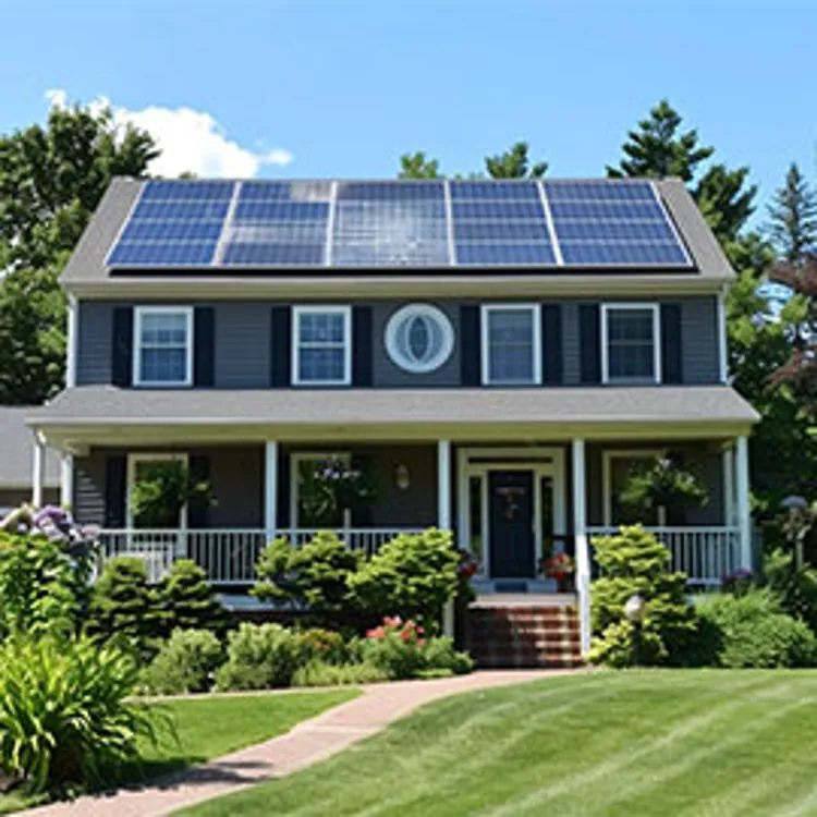 a two-story home in michigan with solar panels on the roof