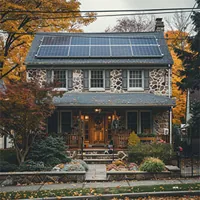 solar panels on the roof of a two-story home