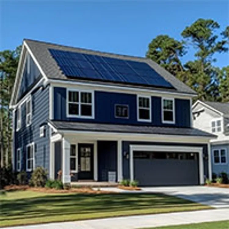 blue and gray south carolina home with solar panels on the roof