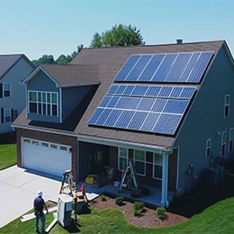 solar-powered home in south dakota with man working in the front yard