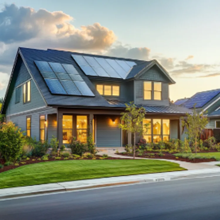 a two-storey house in Tennessee with solar panels on the roof