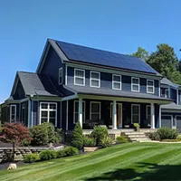 two-story home with solar panels on roof