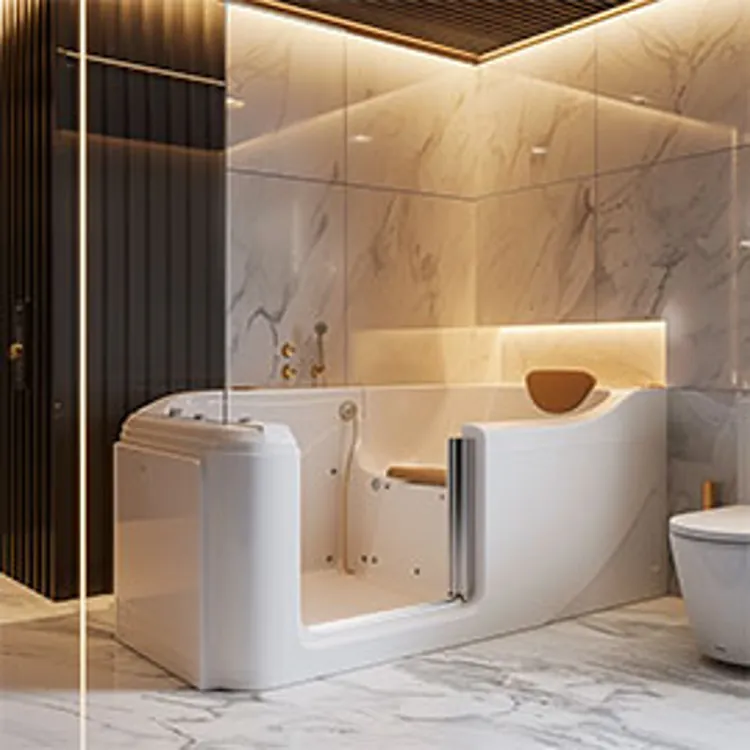 white walk-in tub in modern bathroom
