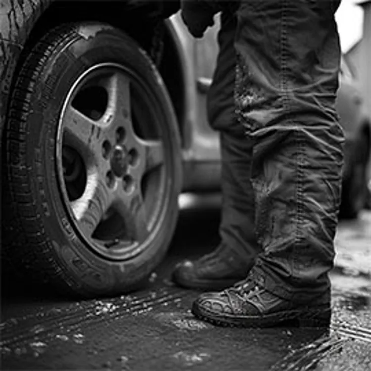man checking a wheel