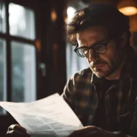 a man with glasses reading a document