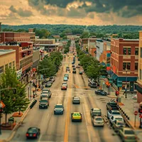downtown road with midrise buildings
