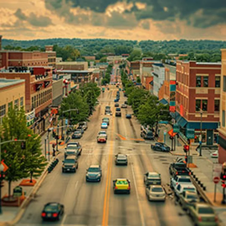 downtown road with midrise buildings