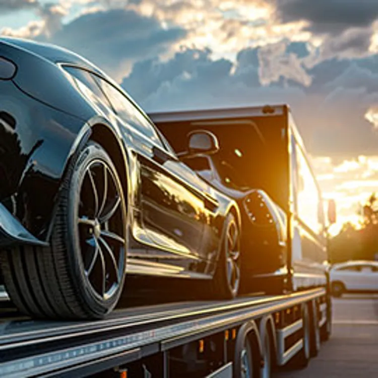 a car being transported on a truck