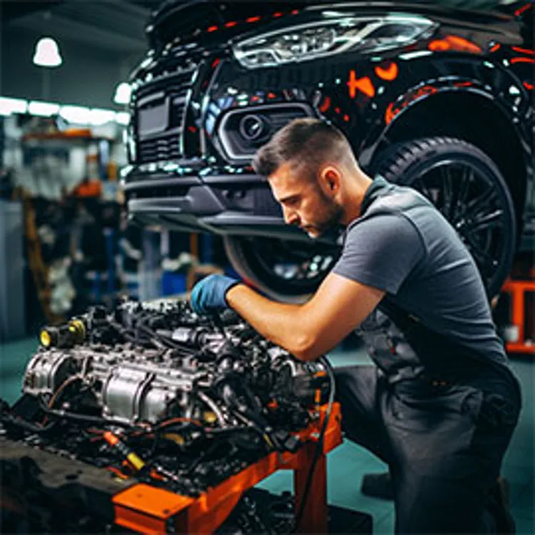 mechanic working on a car engine
