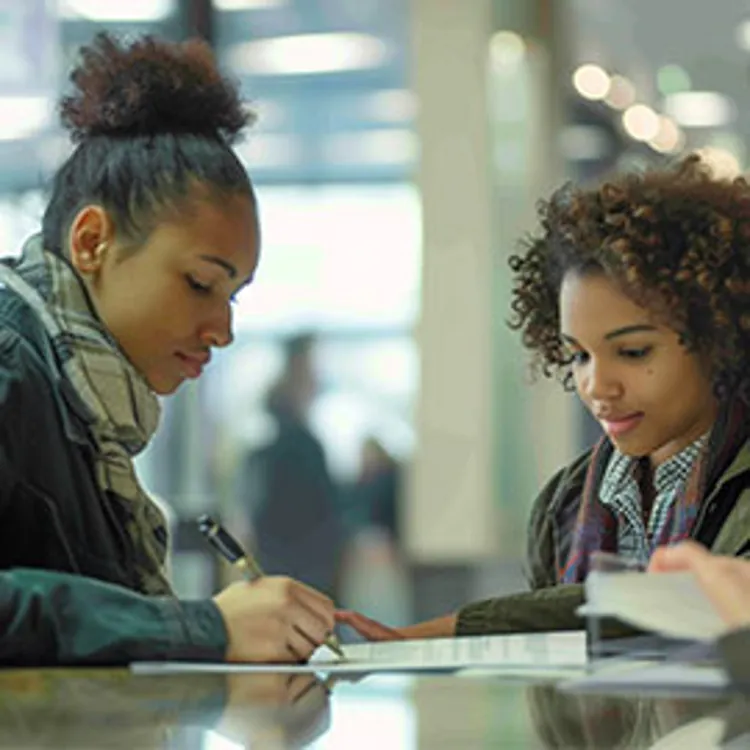 a college student signing a document