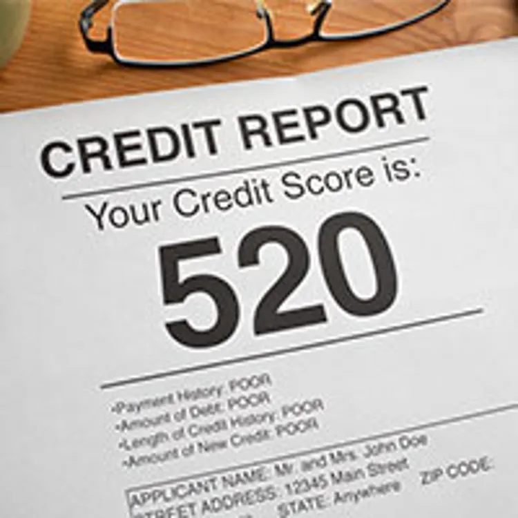 printed copy of a credit report with low score