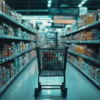 grocery cart in supermarket aisle
