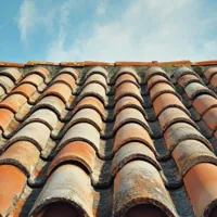 a roof with old shingles