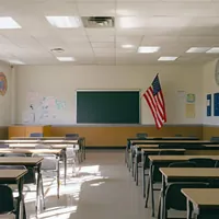 an empty public high school classroom