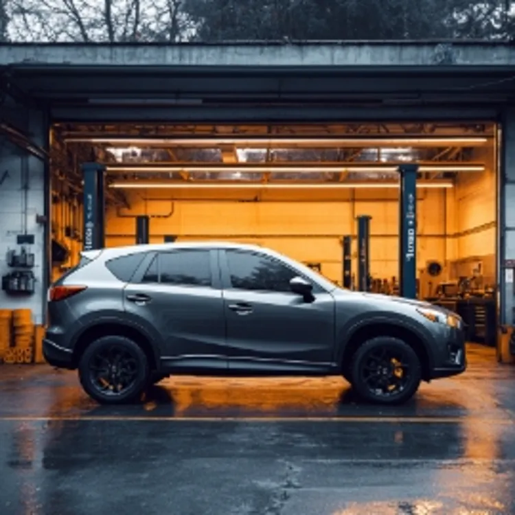 an SUV in a repair garage