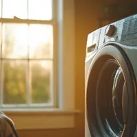 front load washer in front of a window