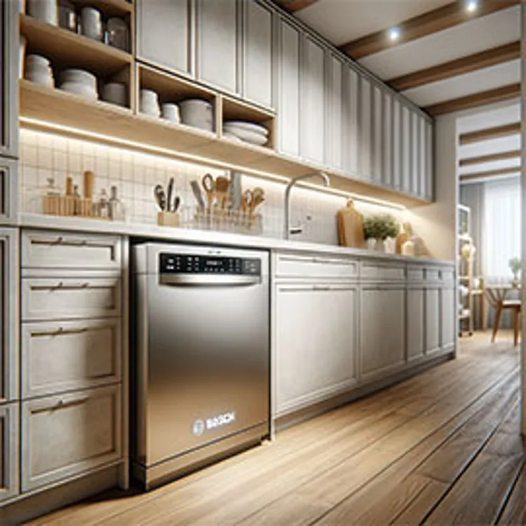 built-in Bosch dishwasher in a contemporary beige kitchen