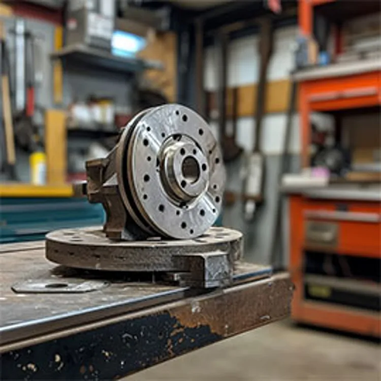 brake caliper on a garage work table
