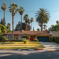 a house with palm trees in the background
