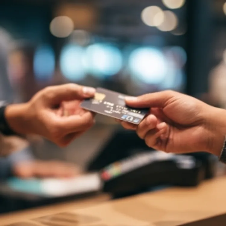 a credit card being handed over to someone