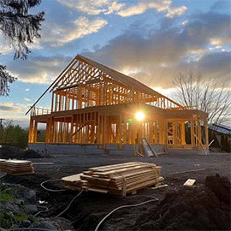 timber framework of a house under construction
