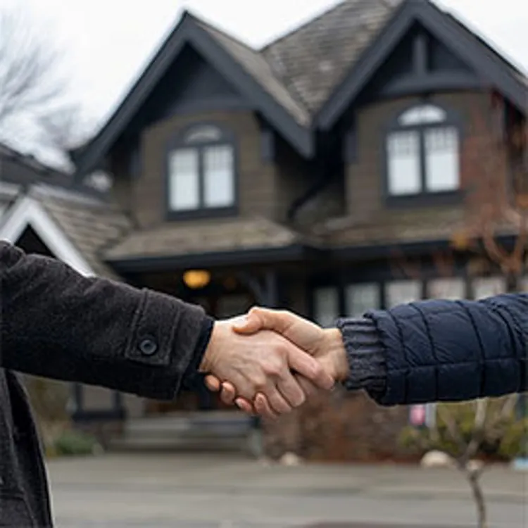 handshake with a home in the background