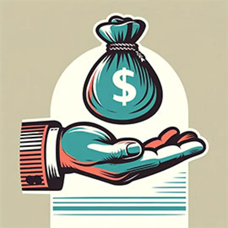 bag with dollar sign floating above open palm