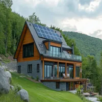 multi-level home with solar panels installed