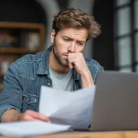 man looking worried while balancing budget