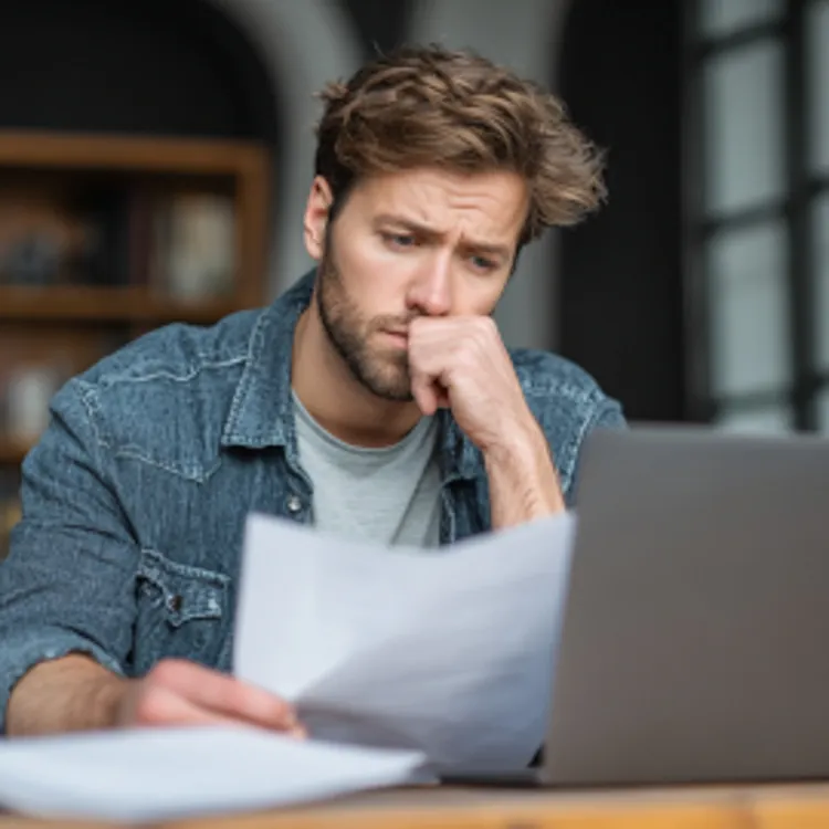 man looking worried while balancing budget