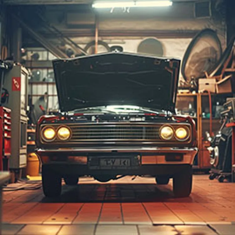 a car inside a repair shop garage