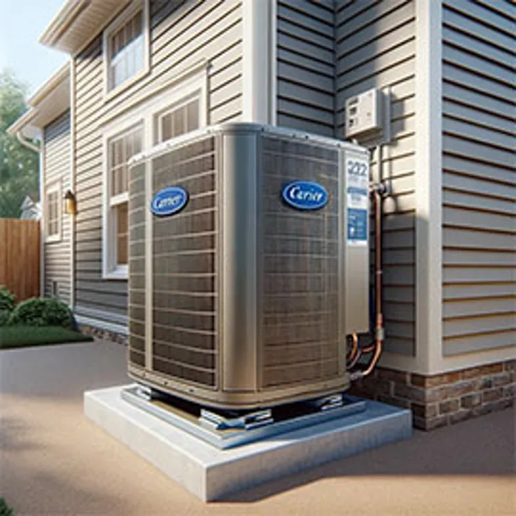 carrier air conditioning unit installed on the side of a house