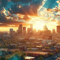 city skyline at sunrise