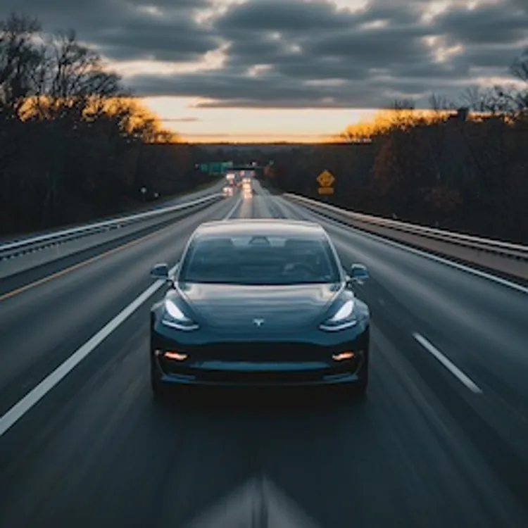 a Tesla on a highway