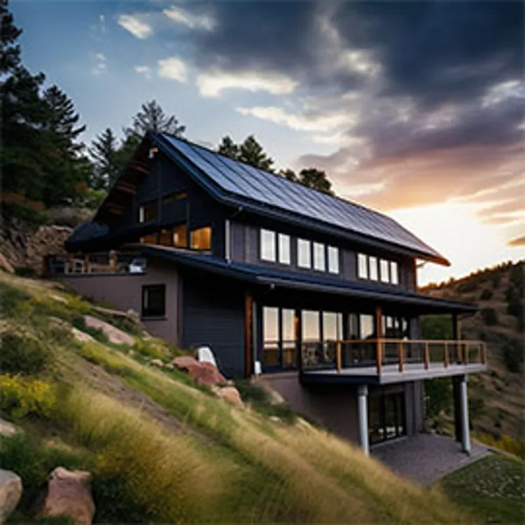 home in montana hillside with solar panels on the roof