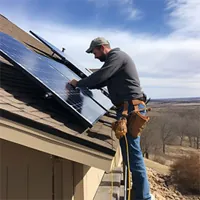 man fixing solar panel on a rooftop