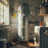 water heater tank in the laundry room