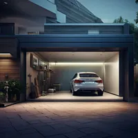 car parked in an open garage