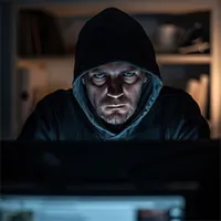 a hacker behind a computer monitor