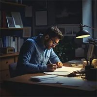 man working on computations at his desk